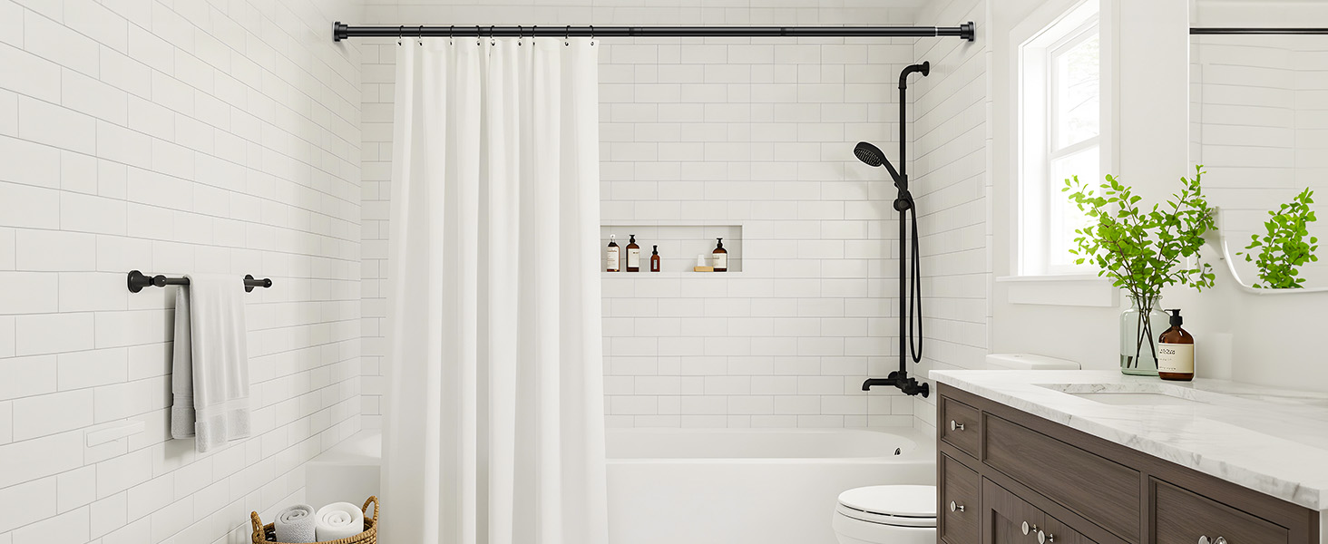 Штанга для штор без свердління AIZESI 100-230 см, Ø 25 мм, телескопічна - для вікон, душу, балкону (чорний)