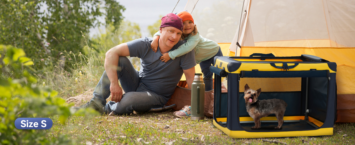 Складана переносна вольєр для собак великих порід, жовтий (XL, 64 x 63 x 100 см)