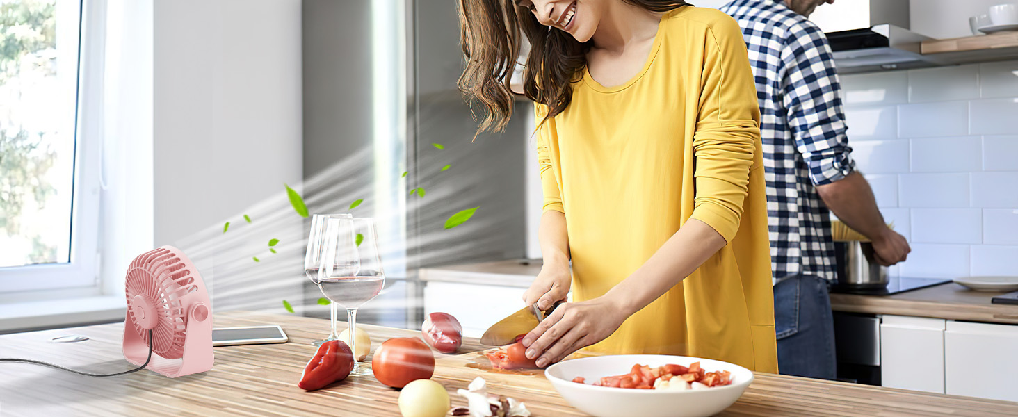 Триполю USB Настільний Вентилятор, 3 швидкості, регульований, потужний потік повітря, 360° обертання, кабель 1,5 м, рожевий, компактний міні-вентилятор