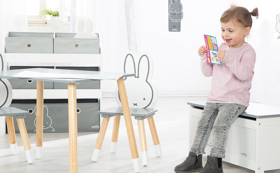Дитяча іграшкова скриня зі зручною кришкою roba Miffy з дерева, біла лавка-скриня для зберігання іграшок у дитячу кімнату для хлопчиків і дівчаток
