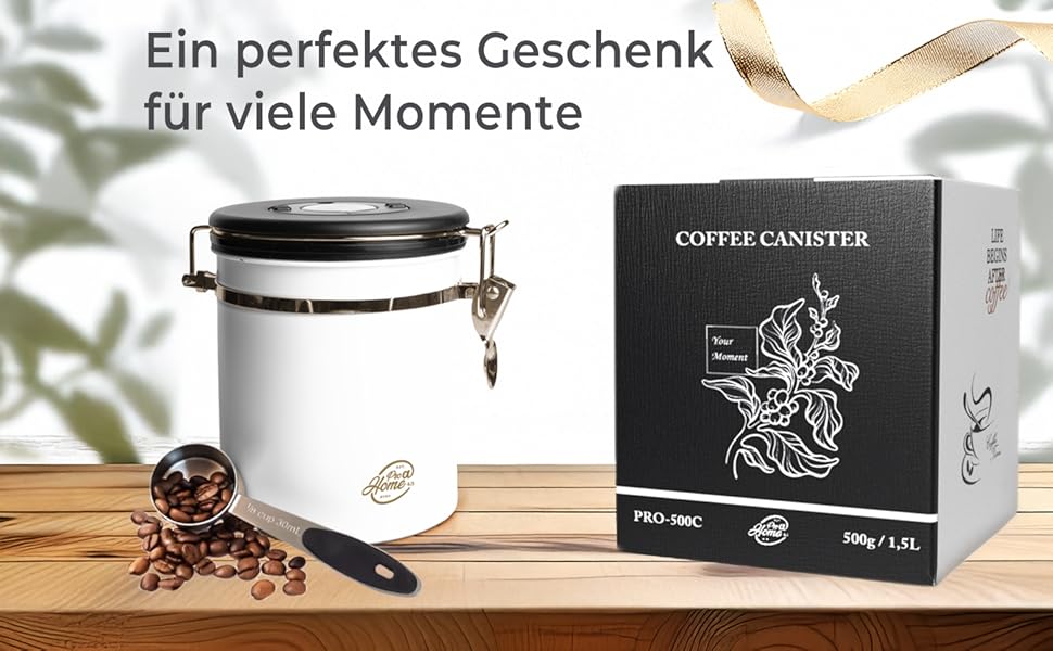 Контейнер для кави 500г з нержавіючої сталі з дозатором та календарем, 1,5л, стильна упаковка