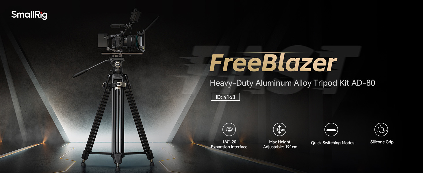 Професійний відеоштатив SmallRig AD-80 FreeBlazer (4163) з гідравлічною головою, алюмінієвий, навантаження до 8 кг