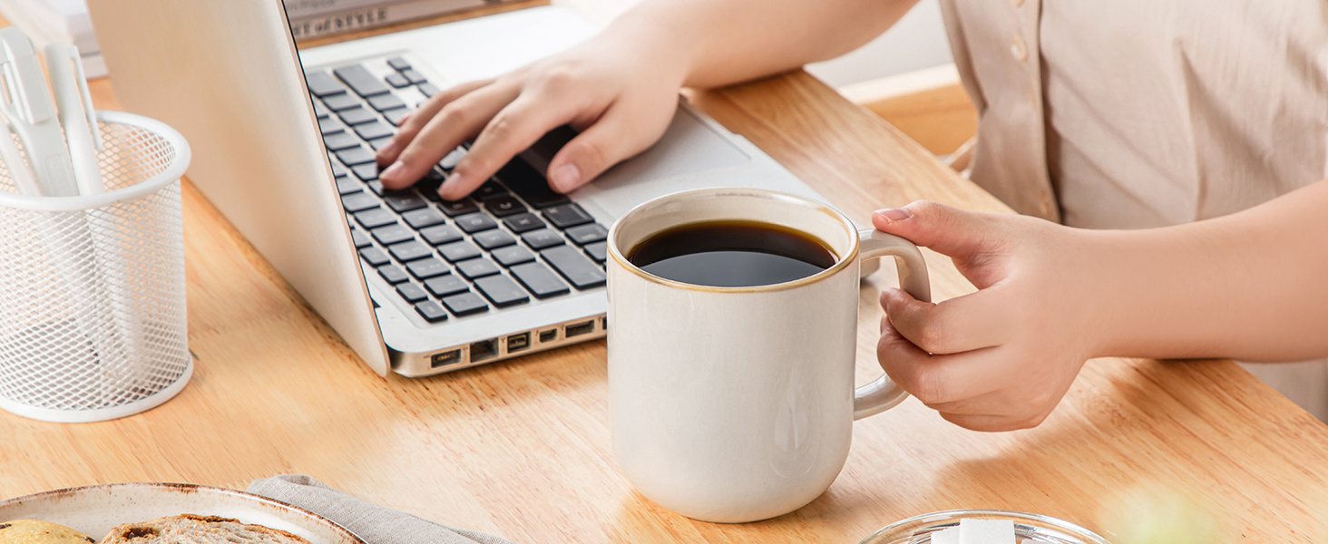 Набір кавових чашок Vancasso PLAYA, 6 шт, 480 мл, з ручкою, з кераміки, для мікрохвильовки та посудомийної машини, бежевий