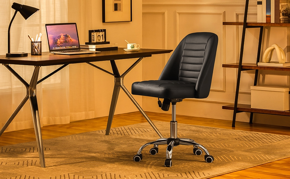 Офісне крісло Yaheetech без підлокітників, обертове, на роликах, регульоване по висоті, чорне, з штучної шкіри