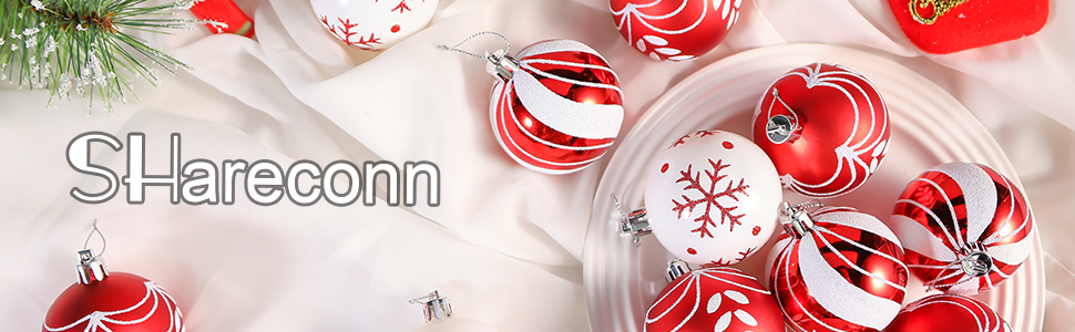 12 шт. прикраси на ялинку Shareconn 80 мм, кольорові пластикові кулі, для ялинки, святкування, вечірки (чорний & золотий, червоний & білий)