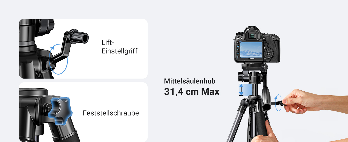 Штатив для камери UGREEN 53.5-175 см, легкий та портативний, з тримачем для смартфона та чохлом для DSLR, Canon, Nikon, Action Camera