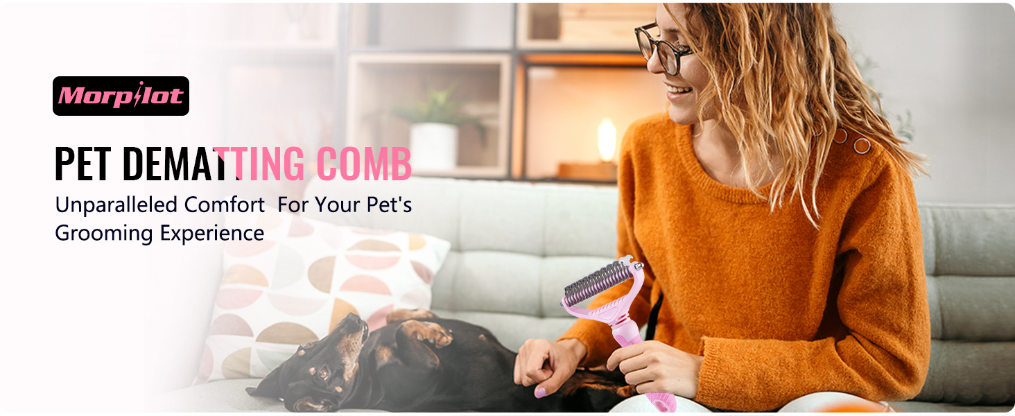 Щітка для собак та котів, гребінець для тварин з нержавіючої сталі 12+23 зубці, двостороння для видалення шерсті та розплутування, для дому (L, вишня, рожевий)