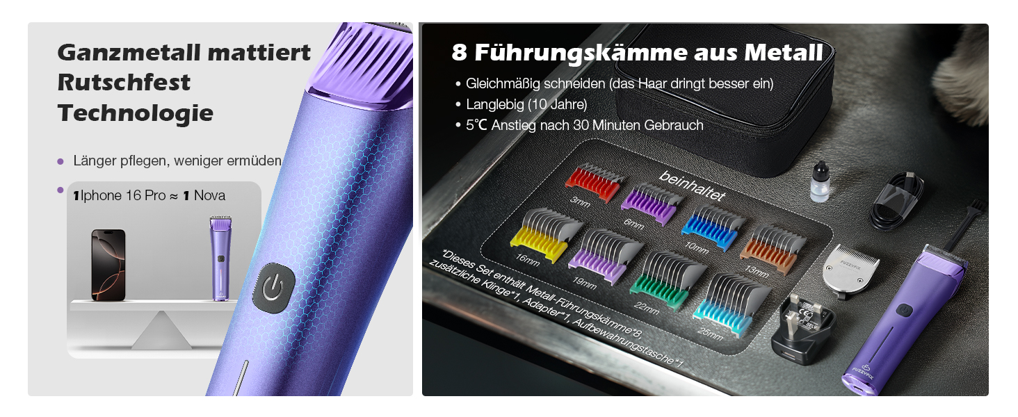 Професійна машинка для стрижки собак з запасним лезом, 5-в-1, фіолетовий колір