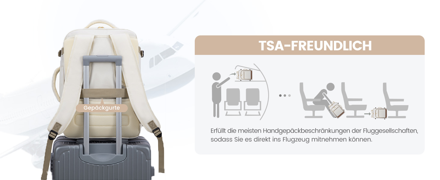 LOVEVOOK Рюкзак для ручної поклажі, 40L, жіночий, для подорожей, великий, водонепроникний, з відділенням для ноутбука 17 дюймів, валіза-рюкзак, для подорожей, роботи, бізнесу, білий, кофейний колір