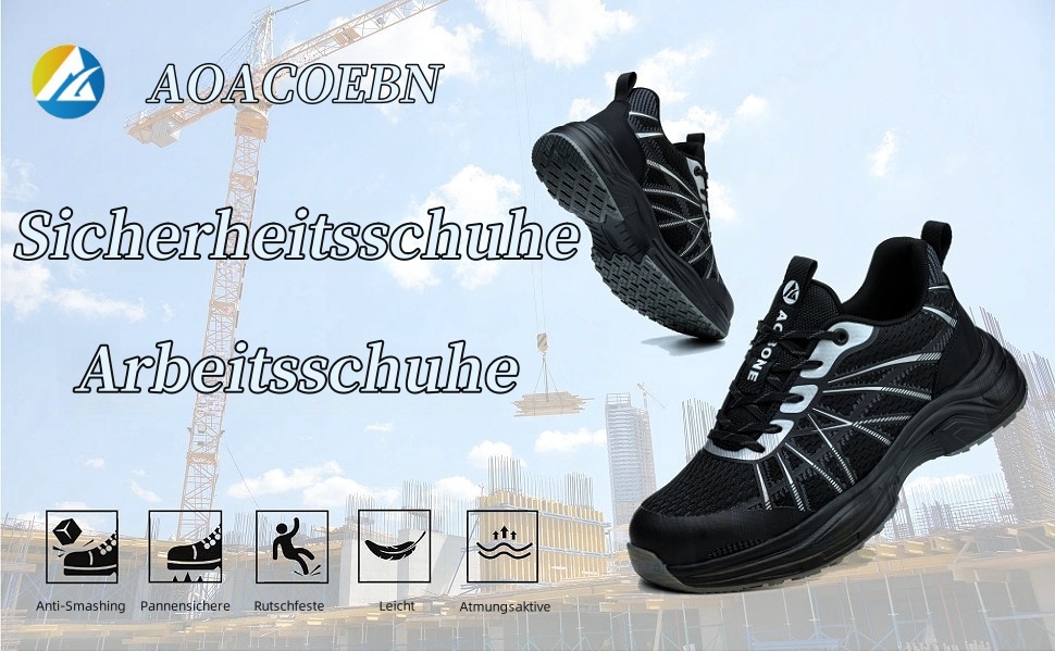 Черевики робочі чоловічі та жіночі, спортивні, з металевим носком, неслизькі, дихаючі, захисні (41 EU, чорний)