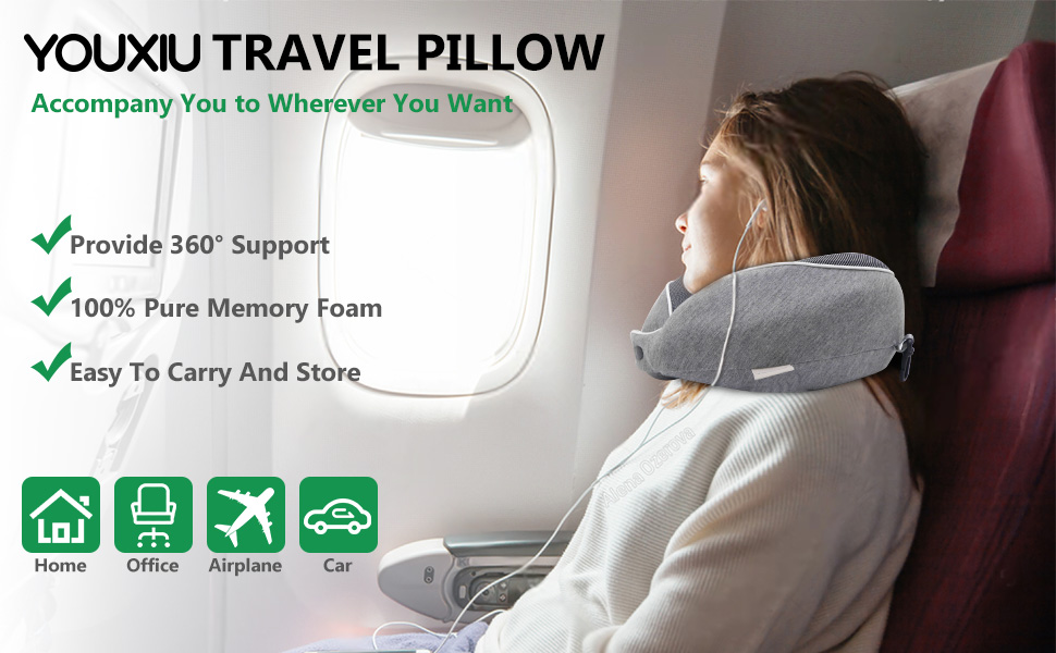 Набір подушок для шиї з маскою для сну, берушами та чохлом, знімний чохол, подушка для шиї з піною з пам'яті, 360° ергономічна підтримка, для автомобіля, літака та подорожей