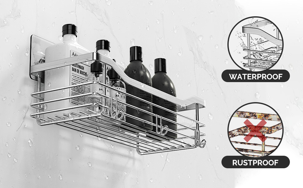 Поличка для душу Orimade без свердління з мильницею та 5 гачками - 3 шт. (срібло)