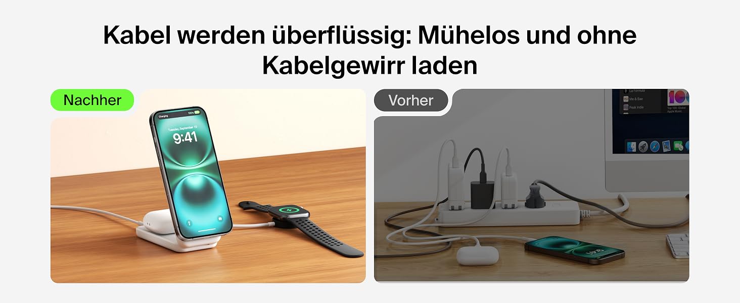 Беспроводная зарядка Belkin UltraCharge Qi 2.2 2-в-1 25W MagSafe сумісна для iPhone 17, iPhone Air, AirPods, Pixel – біла з USB-C адаптером 45W