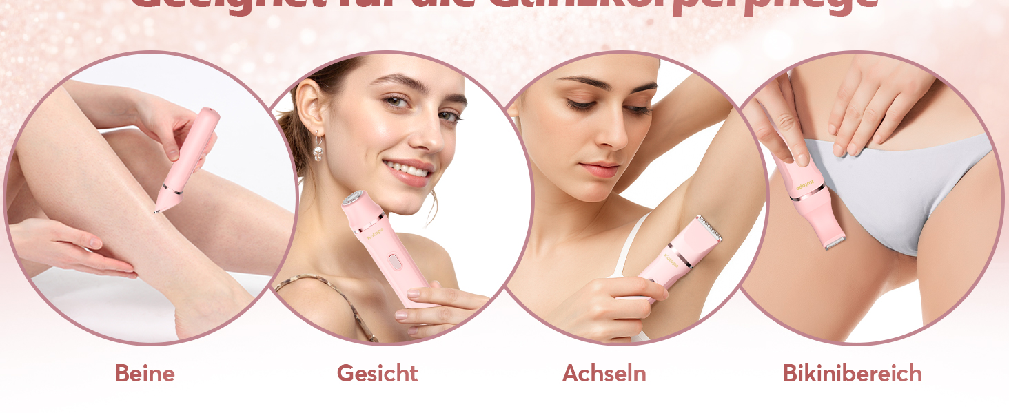 Електричний тример для інтимної зони для жінок 3-в-1, для бікіні, обличчя та тіла, бездротовий, водонепроникний, для чутливої шкіри (білий/рожевий)