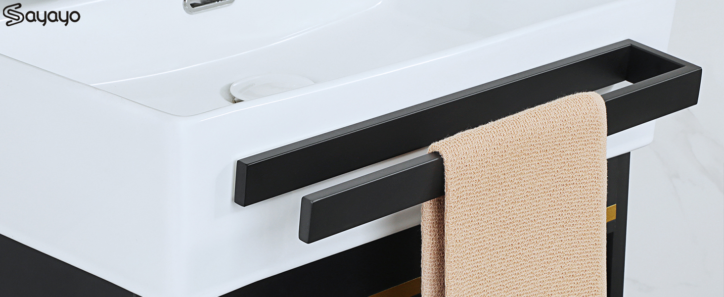 Тримач для рушників SAYAYO без свердління, 30 см, чорний, нержавіюча сталь, самоклеючий, для ванної кімнати та кухні