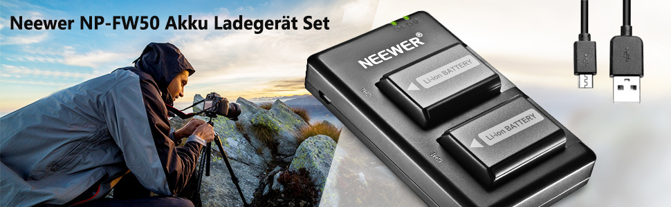 NEEWER NP-FW50 Зарядний комплект акумуляторів для камер Sony (2 шт., 1100mAh, Micro USB)