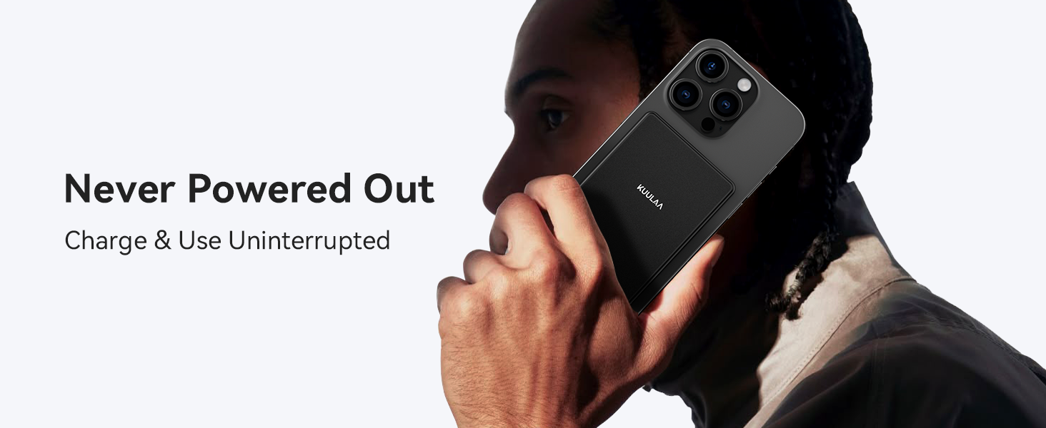 Power Bank Kuulaa Ultra Slim Magsafe, 5000mAh, бездротова зарядка, Type-C, 20W, чорний