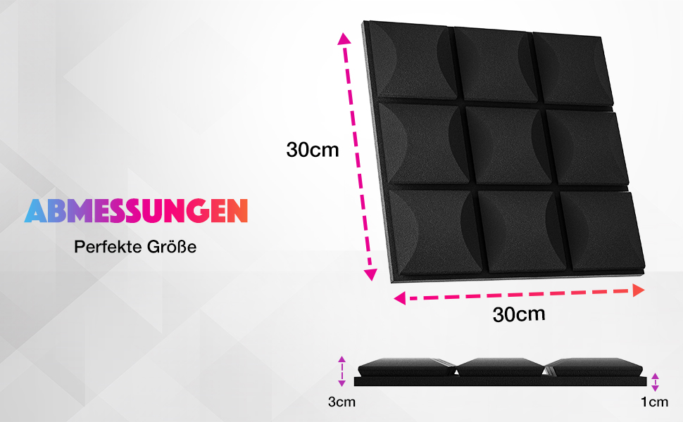 Акустичний поролон Fstop Labs, самоклеючий звукопоглинаючий панельний набір (12 шт), 30x30x3 см, щільність 35 кг/м³, 3D піна для звукоізоляції стін у студію, офіс та кімнату