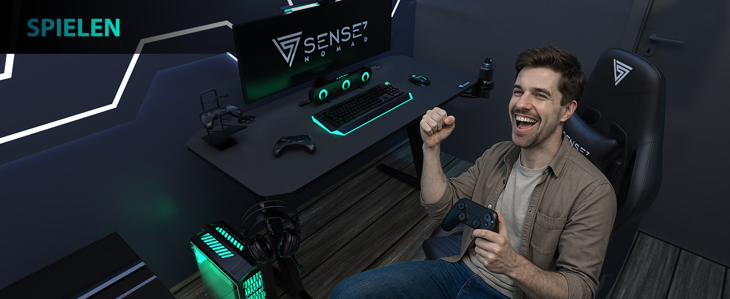 Ігровий стіл SENSE7 Ergonomic для ПК з поверхнею з вуглецевого волокна, 100x50 см, Basic