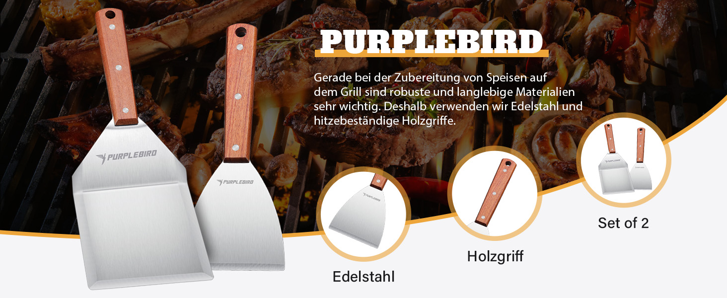 Набір лопаток PURPLEBIRD з нержавіючої сталі для гриля, плоска лопатка та шпатель для Smash Burger, подарунок для чоловіків
