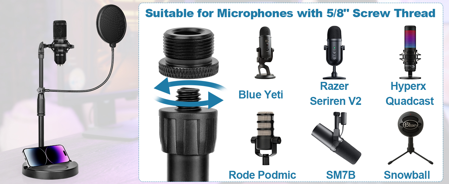 Підставка для мікрофона ChromLives для Razer Seiren X, з поп-фільтром, вітрозахистом та кабелетримачем, 5/8 адаптер для радіомовлення та запису