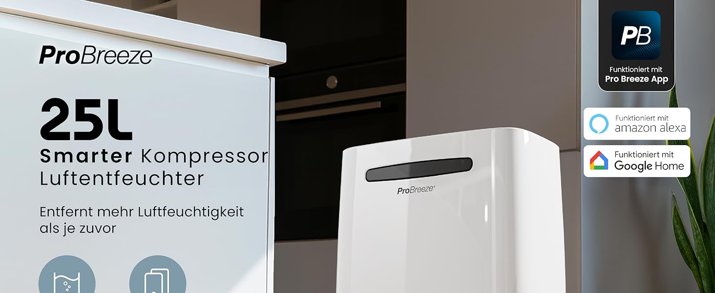 Про Бріз - Вологопоглинач повітря 25л/добу, 30 м², 4 режими, таймер, Smart App - від вологи та плісняви