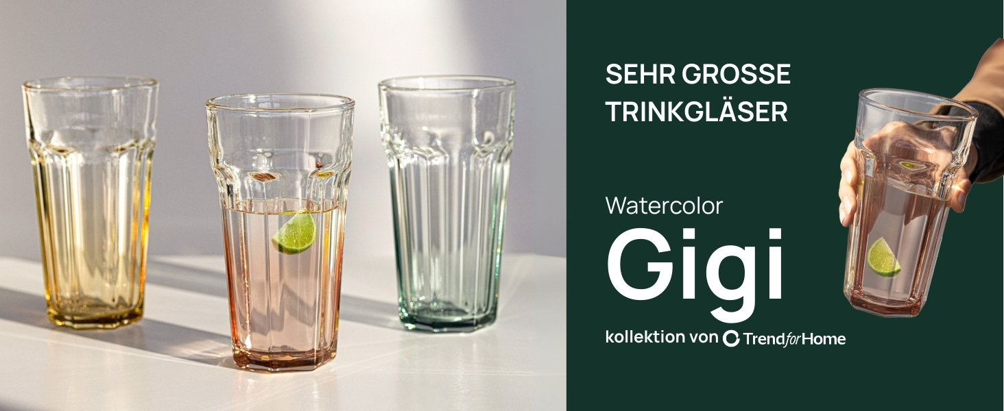 Бокали для коктейлів XXL Caipirinha Highball 630 мл, набір 6 шт. Alva – скляні стакани для лонг дринків, соку, кави, без свинцю, для мийки посуду, ефект акварелі