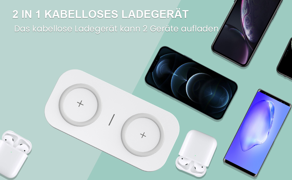 Бездротовий зарядний пристрій JoyGeek 2-в-1, 15W, для iPhone та Samsung, білий