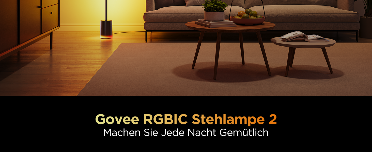 Govee LED торшер RGBIC з димуванням, 1725LM, для вітальні та роботи, сумісний з Matter, 152 см, чорний, 16 мільйонів кольорів, режими сцен, музичний режим для декору спальні, ігрової кімнати