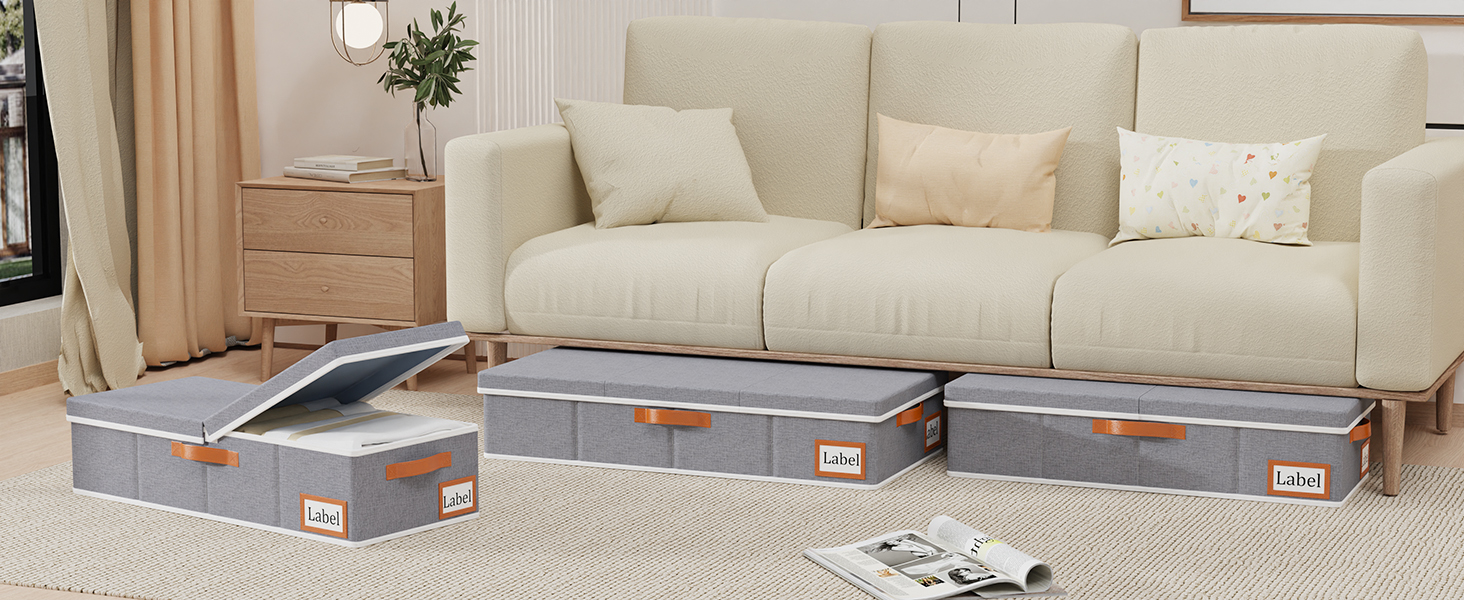 Yawinhe 2 Pack Under Bed Storage Box, Storage with Lid, Foldable Storage Bag with Handle Grips, for Bedspreads, Blankets, Clothes, 60x30x15cm, (60x30x15cm/1-Pack, Grey)