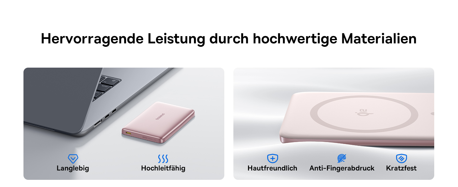 Power Bank Baseus Picogo AM41: 10000mAh, Qi2 Magsafe, 27W PD, бездротова зарядка, рожевий