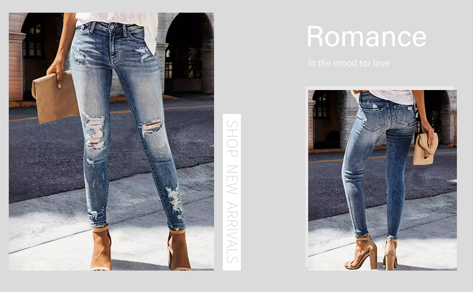 Джинси жіночі стрейч Slim з потертостями та високою талією, блакитні. Модні вузькі джинси Streetwear