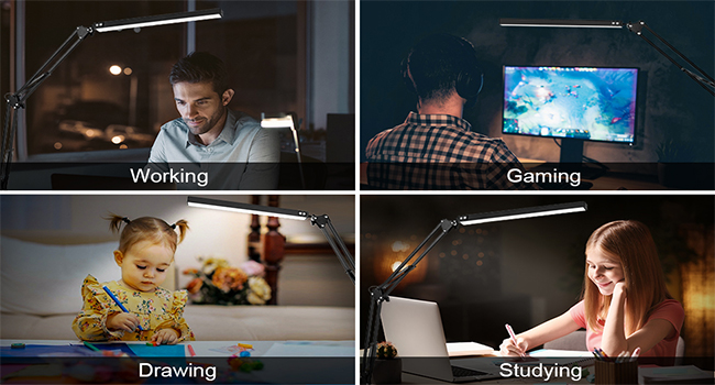 SKYLEO Dimmable Desk Lamp with Clip - Eye Protection LED Desk Light - 3 Modes & 10 Brightness Levels - Black