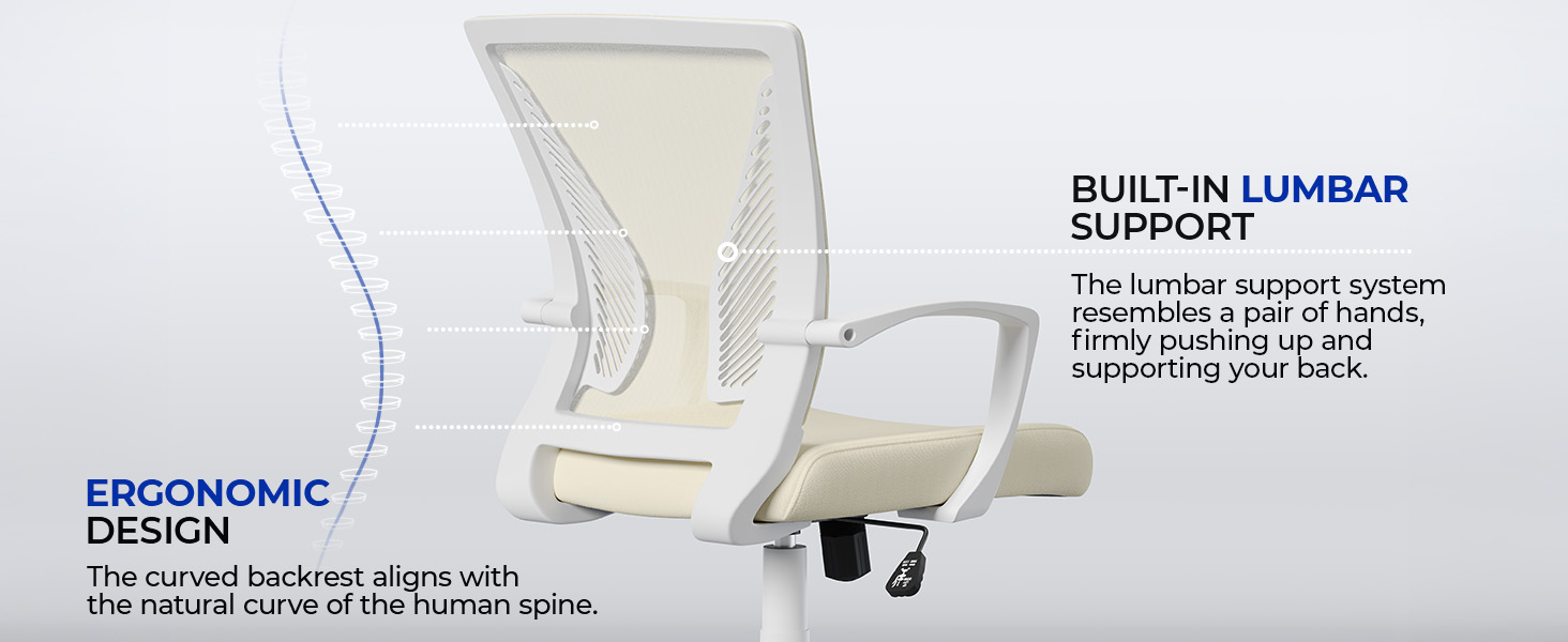 Офісний крісло Yaheetech ергономічне, з сітчастою спинкою, з підлокітниками, для офісу та дому, комп'ютерне крісло, витримує до 136 кг, дихаюче, з функцією гойдання (Бежевий)