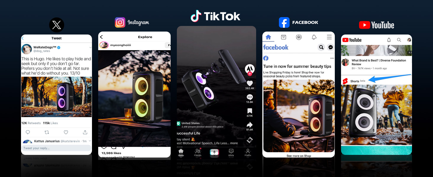 Караоке машина з 2 мікрофонами, портативна Bluetooth колонка з LED-підсвіткою, чорна