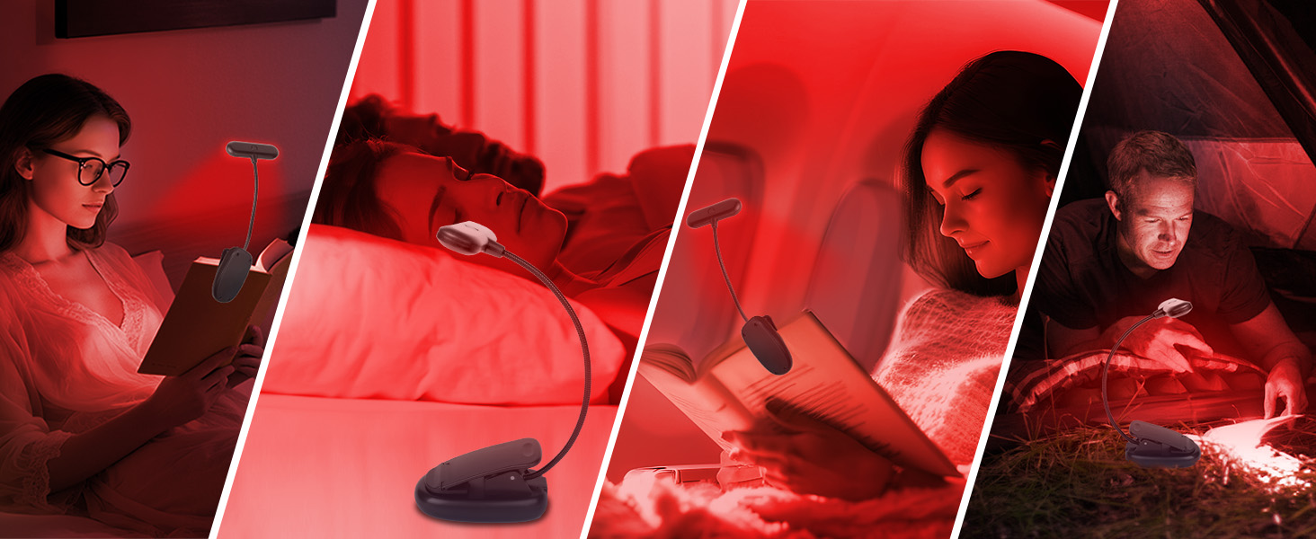 Ліхтарик для читання з червоним світлом 670 нм, кліпса на книгу, з функцією пам'яті, димування та USB-зарядкою. Без синього світла, портативний, для ліжка та захисту очей.