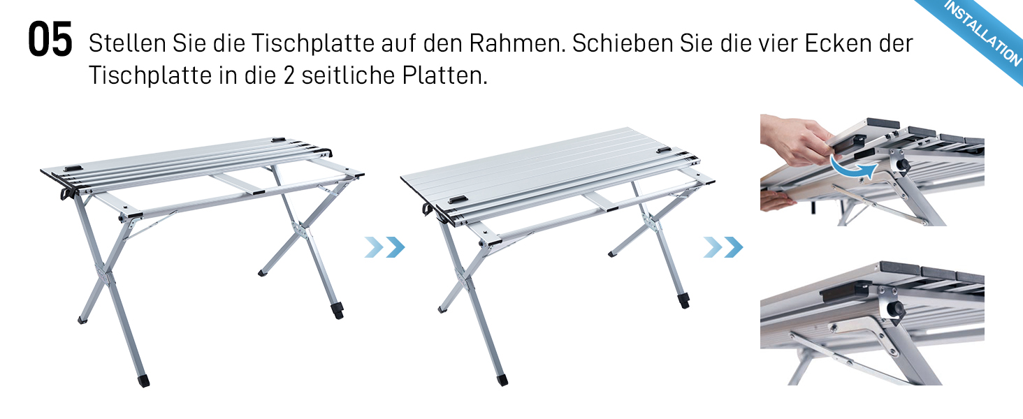 Розкладний туристичний стіл EVER ADVANCED 120x70 см з алюмінію для кемпінгу, пікніка, саду, балкону, срібний