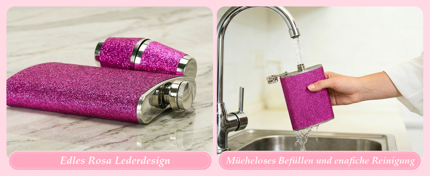 Персоналізований набір фляг 8oz з гравіюванням – фляга з нержавіючої сталі, 4 склянки, воронка та подарункова коробка для дружків, подарунок на весілля для чоловіків та жінок (Рожевий)