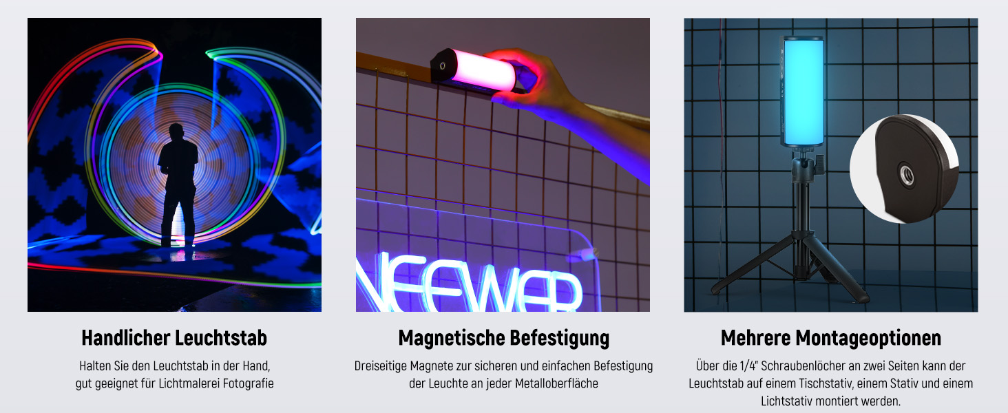 NEEWER світловий стержень з магнітним основанням та штативом, RGB LED відеоліхтар, 2500mAh, 2500-8500K, для фото- та відеозйомки, TL96RGB