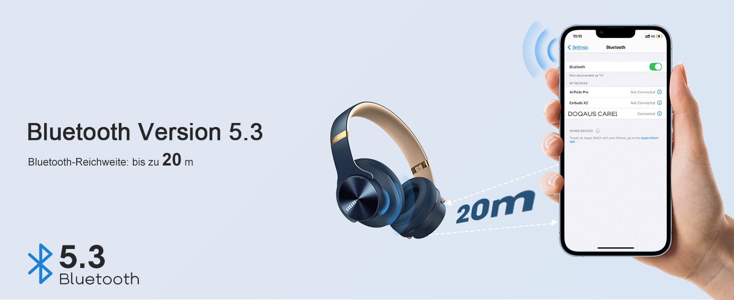 DOQAUS Bluetooth навушники Over-Ear: 90 годин роботи, 3 режими EQ, HiFi стерео, мікрофон, для подорожей/офісу/телефону/ПК/ноутбуків - Navy Blue