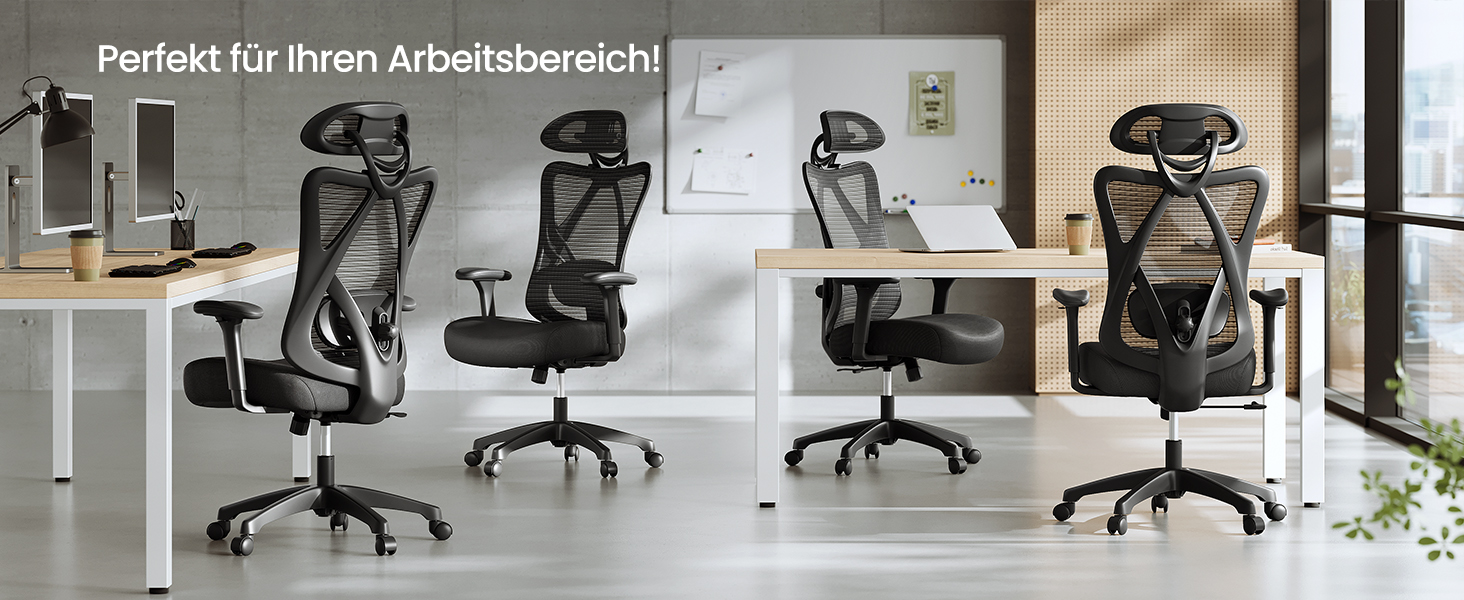 Крісло офісне SONGMICS, комп'ютерне, сітчасте, регульована поперекова підтримка та підголовник, вантажопідйомність 150 кг, регульована висота, чорний, OBN063B01