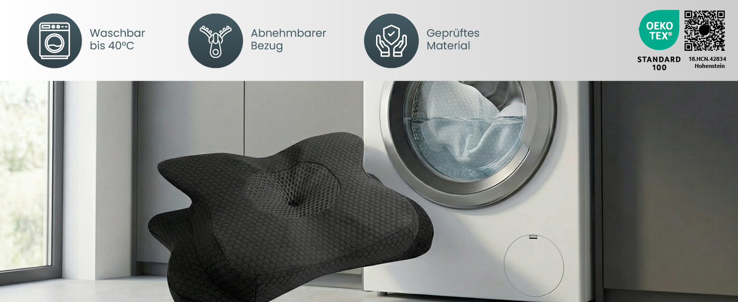 Ортопедична подушка для шиї Gentle North з ефектом пам'яті (Memory Foam), універсальна для будь-якої пози сну, зі знімним чохлом з бамбука, сіра
