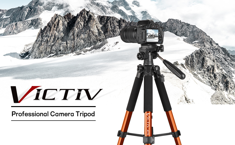 Штатив для камери Victiv 182 см, алюміній, легкий, компактний, для DSLR, 360° поворотний кулачковий кріплення, тримач для телефону, для YouTube, Vlog, відеоконференцій - оранжевий