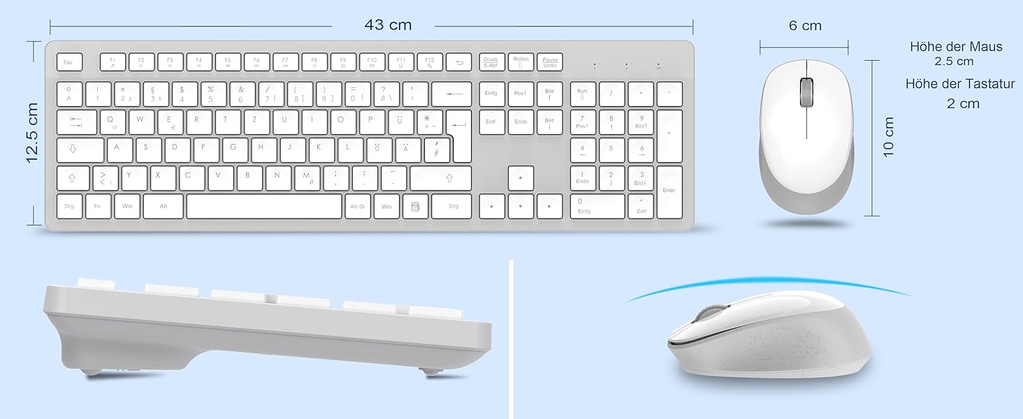 Бездротовий комплект клавіатури та миші Leadsail K786 з цифровою клавіатурою QWERTZ (німецька) - тиха клавіатура, 2.4 GHz, USB Nano приймач для ПК/ноутбука (сірий)