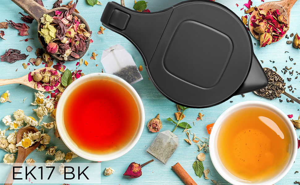 Електричний чайник Duronic EK30 BK: 3000 Вт, регулювання температури, 1.5 л, антикальк-фільтр, LED-індикатор, функція підтримки тепла, швидкий нагрів, чорний/білий