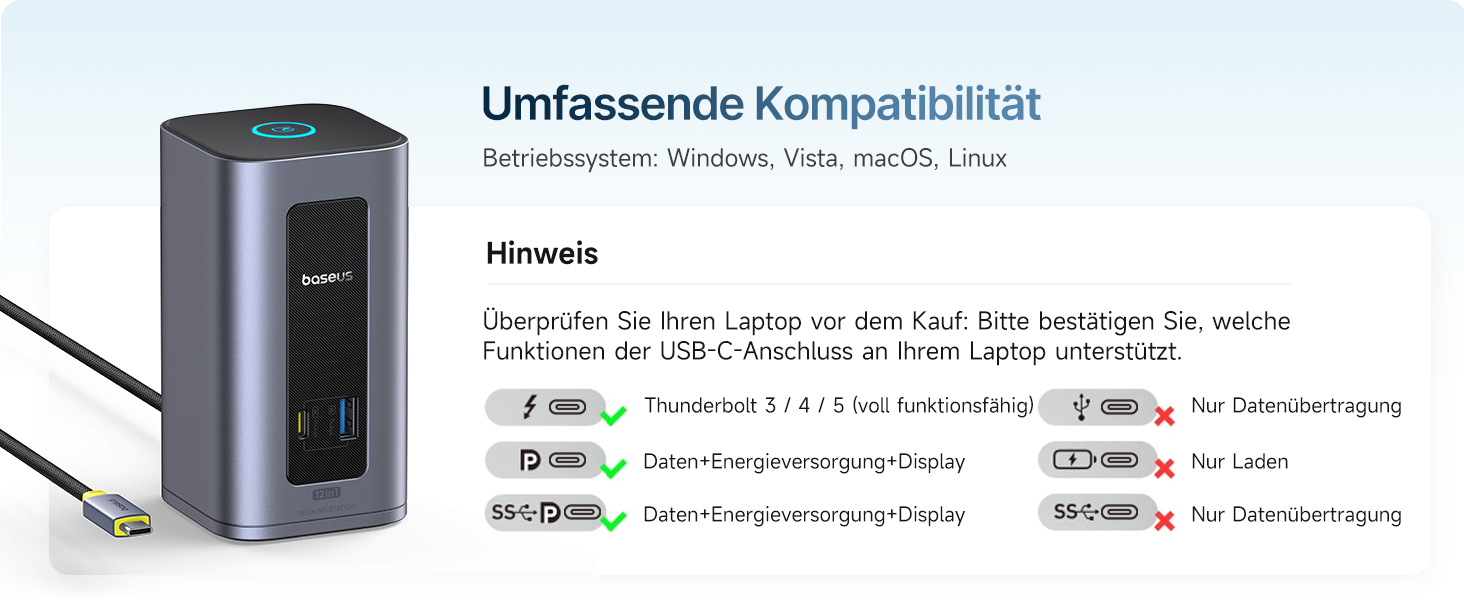 Базаус Док-станція USB-C 12-в-1, сумісна з Dell/HP/Lenovo/Asus/Acer/Mac, 2 монітори 4K HDMI, 10Gbps USB-C/A, 100W PD, Gigabit Ethernet