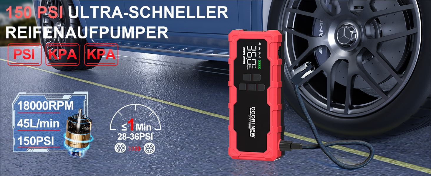 Powerbank Starthilfe з компресором 6000A, 12V, для бензинових (8L) та дизельних (10L) авто, з LED-ліхтариком