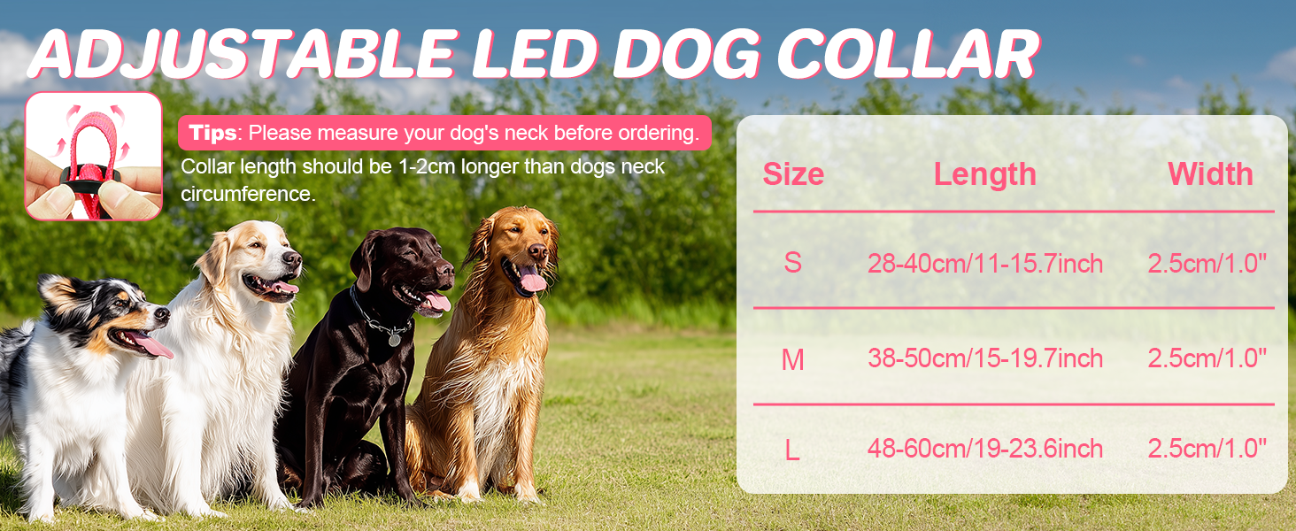 Світлодіодне нашийник для собак Feycig - USB, водонепроникний, 3 режими, регульований, для малих, середніх та великих собак (Рожевий, L(48-60см))