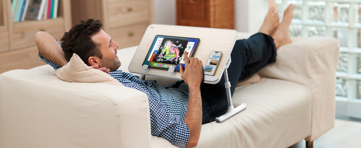 Приставний столик SAIJI для ноутбука з регулюванням висоти, 5 рівнів, складаний, для дивану/підлоги, 52*30 см, теак, 60*33 см