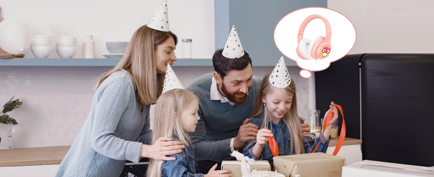 Дитячі навушники LOBKIN Bluetooth Over-Ear з чохлом, рожеві, ANC, складні, регульовані, для школи та подорожей